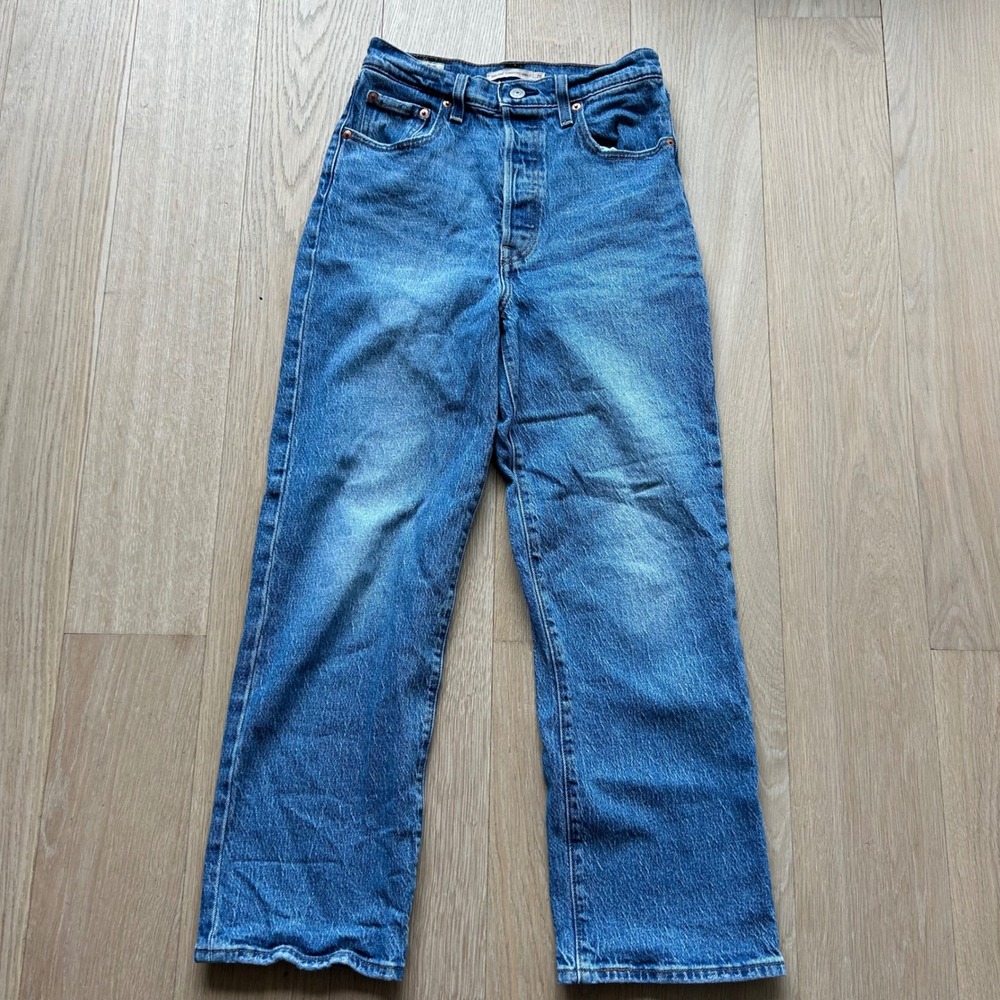 Levi's Ribcage Straight Ankle Jeans 26 Blue High Rise Button Fly Denim Casual‎